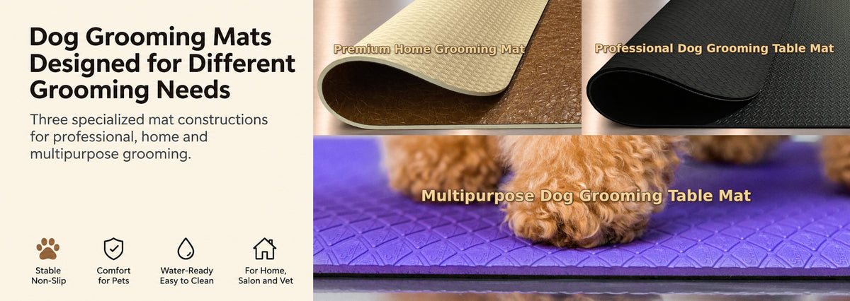 SEGULMAT dog grooming mats: Premium Home PU, Professional PVC table mat, and Multipurpose EVA table mat
